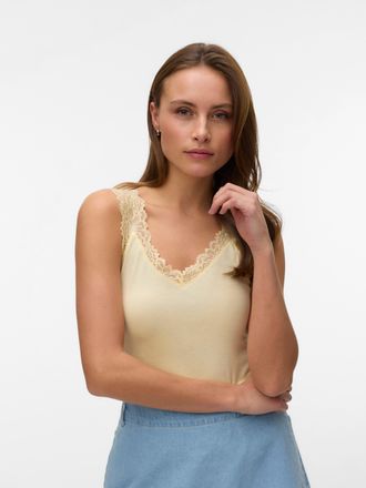 Vero Moda Spitzentop VERO MODA VMROSA SL TOP JRS NOOS, Damen, Gr. L, flan, Jersey, Obermaterial: 95% Viskose, 5% Elasthan, unifarben, figurbetont normal, V-Auss