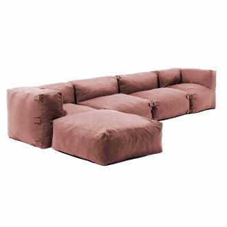 Oviala Sof&aacute; de esquina modular, 2 sillones, 2 &aacute;ngulos y 1 puff terracota
