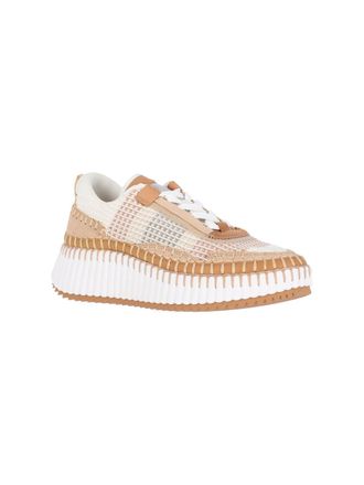 Chlo&eacute; Chlo&egrave; Mixed-Media Scalloped-Sole Sneaker - Brown