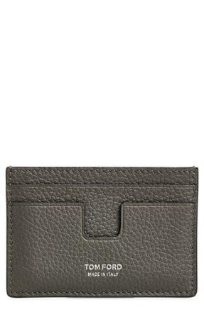 Tom Ford T-Line Soft Grain Leather Card Holder with Money Clip in Smoke Grey at Nordstrom