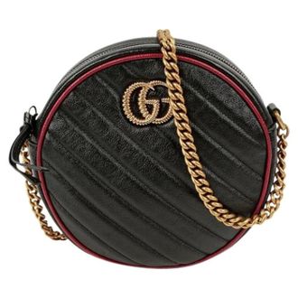 Gucci Pre-owned Cross Body Bags, female, Black, Size: ONE SIZE Pre-owned GG Marmont Mini Round Shoulder Crossbody Bag
