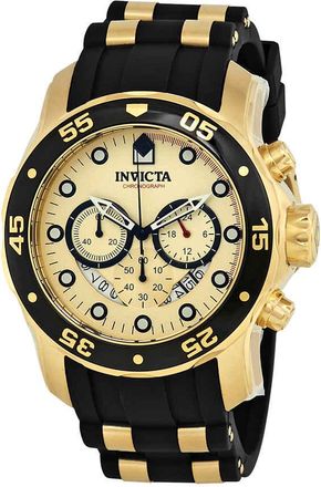 Invicta Pro Diver Chronograph Gold Dial Black Polyurethane Mens Watch 17566