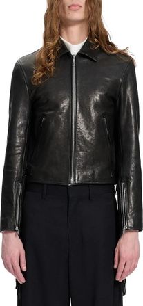 Ann Demeulemeester Karlo Slim Fit Zipped Biker Met Franjes - Heren - Leren en Su&egrave;de Jassen - Zwart - XL - Leer - Jassen