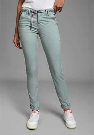 Kangaroos Chinohose KANGAROOS, Damen, Gr. 32, N-Gr, blaugrau, Web, Obermaterial: 98% Baumwolle, 2% Elasthan, gerade, unten schmal lang, Hosen Chinohose, in schm