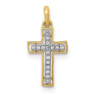Diamond2Deal 10k Yellow Gold and Rhodium 1/20ct. Diamond Cross Pendant