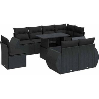 vidaXL Set De Sof&aacute;s De Jard&iacute;n Con Cojines 9 Pzas Rat&aacute;n Sint&eacute;tico Negro