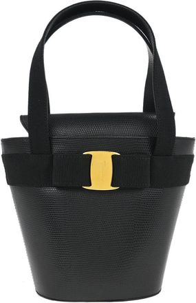 Ferragamo Vara Bow Top Handle Bucket Bag Leather Black Leather Handbag (Pre-Owned)