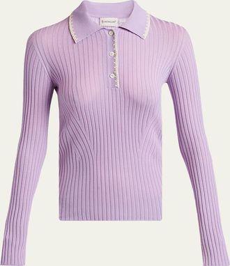Moncler Long-Sleeve Rib-Knit Polo
