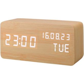 OEM Reloj Despertador Led Artificial De Madera, Reloj Digital Activado Por Sonido, Con Calendario De Temperatura/humedad/brillo, Funciona Con Pilas O Cone