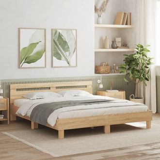 vidaXL Vidaxl - Estructura De Cama Cabecero Y Luces Led Roble Sonoma 200x200 Cm