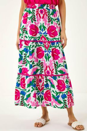 Roman Floral Print Tiered Skirt