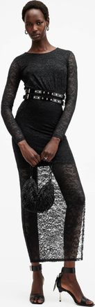 AllSaints Polyamide Edana Lace Bodycon Midi Dress, Size: UK 14/US 10