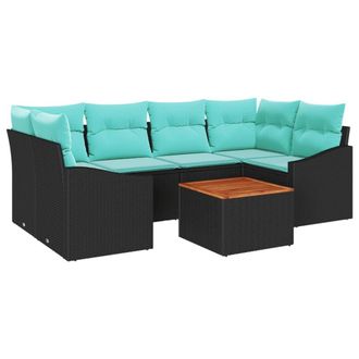 vidaXL Conjunto De Sof&aacute;s De Jard&iacute;n 7 Pcs Negro Rat&aacute;n Sint&eacute;tico Vidaxl