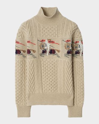Burberry Edie EKD-Intarsia Aran Knit Crewneck Sweater
