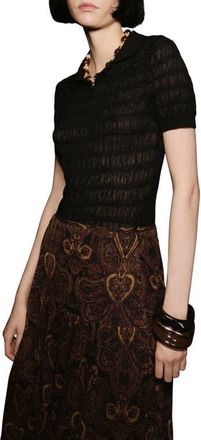 Mango Textured Short Sleeve Polo Sweater in Black at Nordstrom, Size X-Small