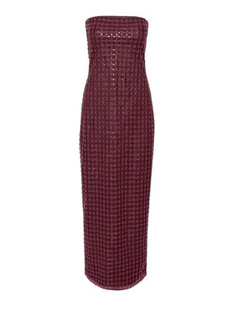 Rotate Long Burgundy Sheath Dress With Sequins
