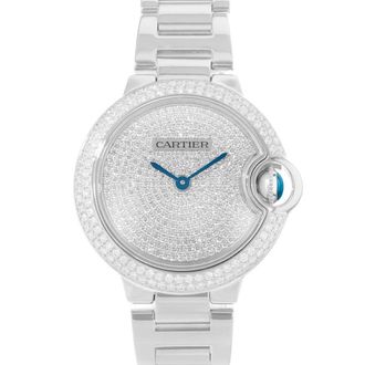 Cartier Pre-owned Cartier Ballon Bleu 33Mm Automatic Diamond Silver Dial Ladies Watch WE902048