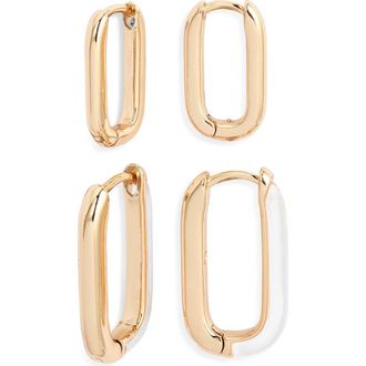 Open Edit Set of 2 Oval Hoop Earrings in Clear- Gold at Nordstrom Rack