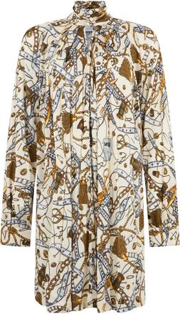 Moschino Kleedjes, Dames, Veelkleurig, XS, Jurk met Lange Mouwen en Print