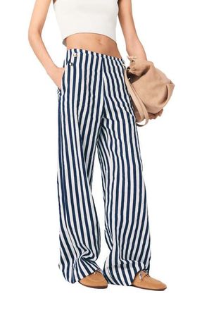 Maje Linen blend sailor trousers in White/blue at Nordstrom, Size 40 Eu