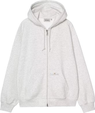 Carhartt Work in Progress Hooded WIP Label Sweat Jacket - Heren - Vesten met rits - Grijs - M - Katoen - Hoodies & sweatvesten