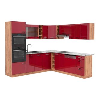 Vicco Cocina Esquinera R-line, Burdeos Brillo Intenso/roble Dorado, 237 X 247 Cm, Et M&aacute;rmol