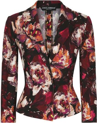 Dolce & Gabbana floral-print fitted-waistline blazer - women - Viscose/Elastane - 44 - Red
