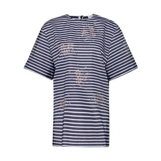 Paco Rabanne T-Shirts, female, Blue, 2XS, Blue Striped Embroidered T-Shirt