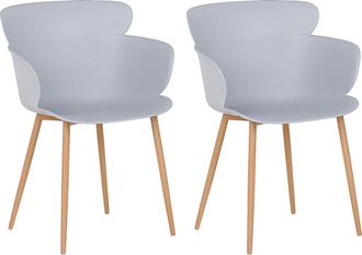 Beliani Conjunto De 2 Sillas De Comedor De Material Sint&eacute;tico Gris Patas De Metal Respaldo Ergon&oacute;mico Sala De Estar Moderna Sumkley