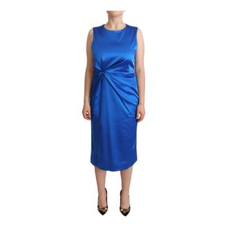 P.A.R.O.S.H. Sheath Mouwloze Midi Jurk - Dames - Casual kleedjes - Blauw - L - Kleedjes