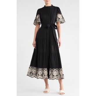 By Design Southampton Embroidered Maxi Shirtdress in Black/Gardenia at Nordstrom Rack, Size X-Small