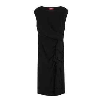 Max Mara Midi-jurk met pareo-rok met hoge taille en asymmetrische ruche aan de voorzijde - Dames - Jurken - Zwart - Maat: 2XL Zijde