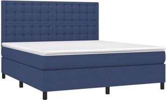 vidaXL Cama Box Spring Colch&oacute;n Y Luces Led Tela Azul 160x200 Cm Vidaxl