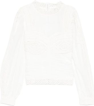 Farm Rio Off White Long Sleeve Crochet Blouse