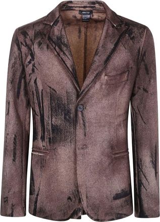 Avant Toi Felted Rever Jacket With Black Brush Strokes Effect