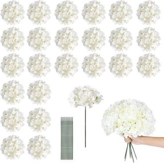 OEM 24 Ortensie Artificiali Bianche, Fiori Artificiali Realistici Con Steli Flessibili Per Bouquet Da Sposa, Decorazioni Per Matrimoni, Feste, Decorazioni