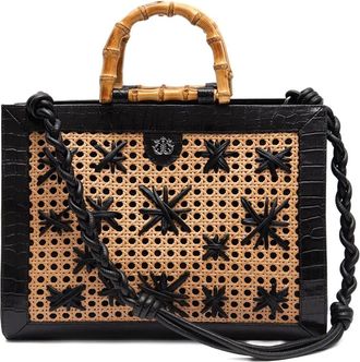 Isla Borsa tote Diana con manico in bambù - Nero