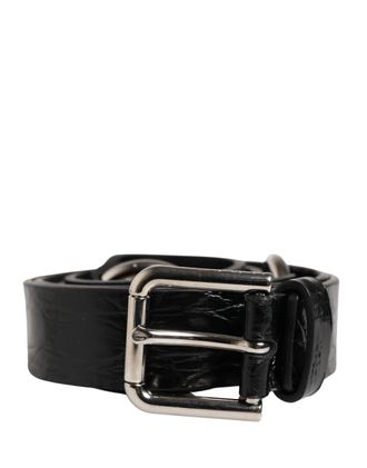 Dolce & Gabbana Womens Black Exotic Leather Silver Metal Buckle Belt Eel Caiman Moluro Python
