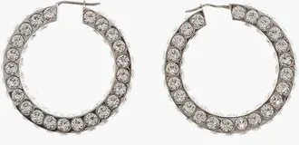 Amina Muaddi Silver-Tone JAHLEEL Hoop Earrings Covered in Luminous White size Unica