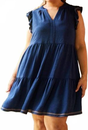 Skies Are Blue Clothing Contrast Stitch Tiered Babydoll Dress In Navy