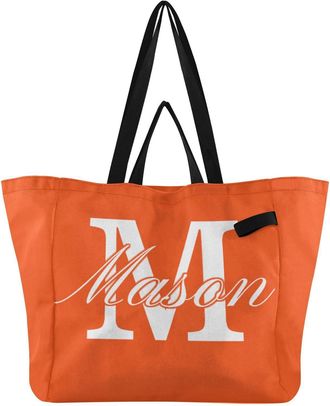 Generic Custom Neon Orange print Reusable Canvas Tote Bag, Heavy Duty Grocery Shopping Bag with Large Capacity Hard Bottom Double Handles Work Groceries Trave