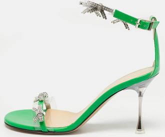 Mach & Mach Green Patent Leather And Pvc Floating Crystal Bow Sandals