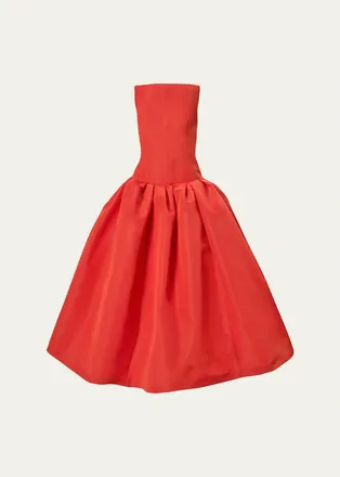 Carolina Herrera Strapless Drop-Waist Flared Silk Midi Dress