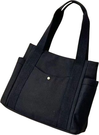Generic Large Canvas Tote Bag with Pockets - Shoulder Handbag Shopper Work School Travel (black)