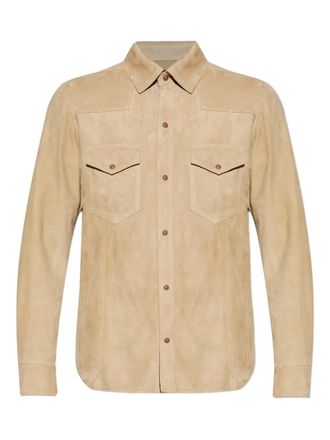 Eleventy flap-pocket suede shirt - Neutrals