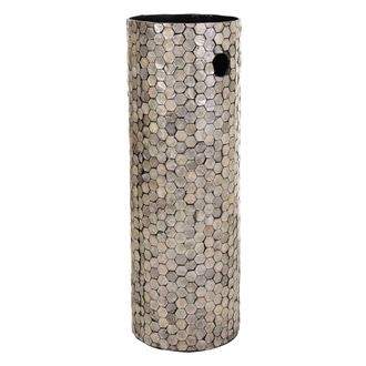 Wanderlust Deco Parag&uuml;ero Redondo De Madera Acabado En Capiz Gris 20x20x56