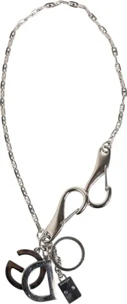 Dolce & Gabbana Womens Silver Tone Dg Logo Keychain Key Holder Bag Charm Keyring Zamak Steel Real Brass Accessory