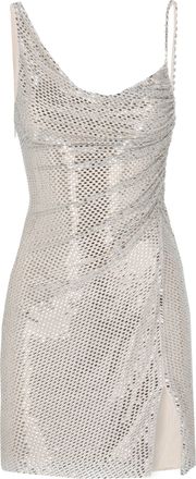 Self Portrait Rhinestone-Embellished Beige Mini Dress With Double Shoulder Straps
