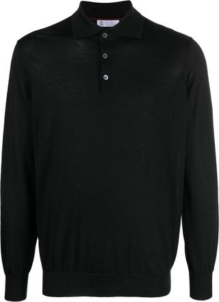 Brunello Cucinelli button-front long-sleeved polo shirt - men - Silk/Cashmere - 56 - Black