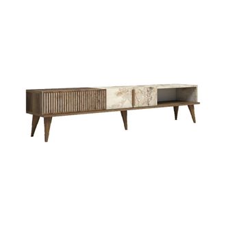 Dmora Mueble de televisi&oacute;n efecto madera nogal, blanco 180x35 cm